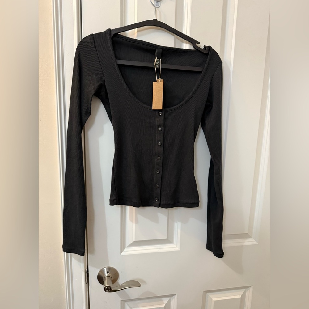 NWT SKIMS Cotton  Rib Cardigan in Soot